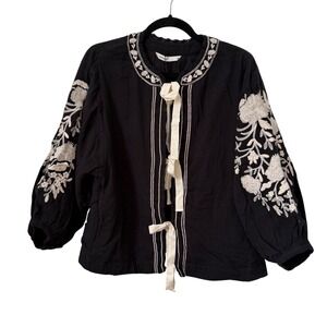 SUMMUM NEW black with cream embroidery jacket cotton